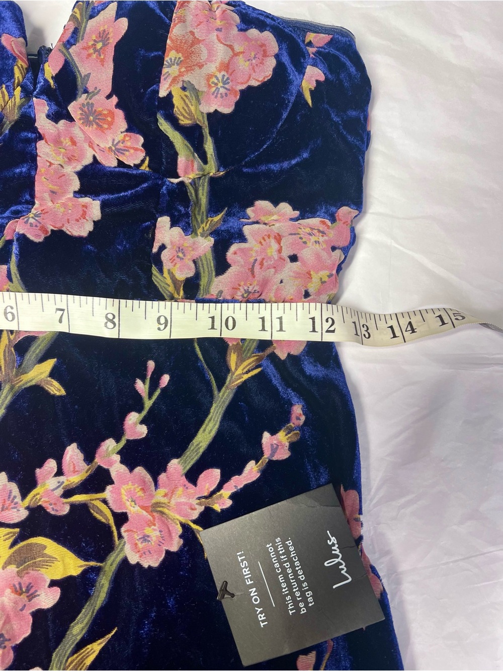 Lulus Bloom In Mind Navy Blue Floral Print Velvet Strapless Maxi Dress XS NWT - Picture 8 of 11